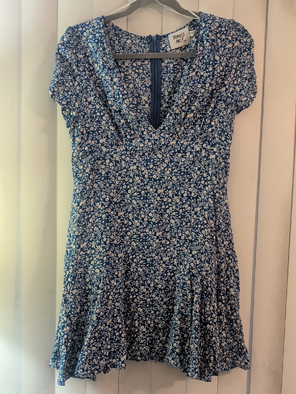 Princess Polly Blue Floral V-Neck Mini Dress